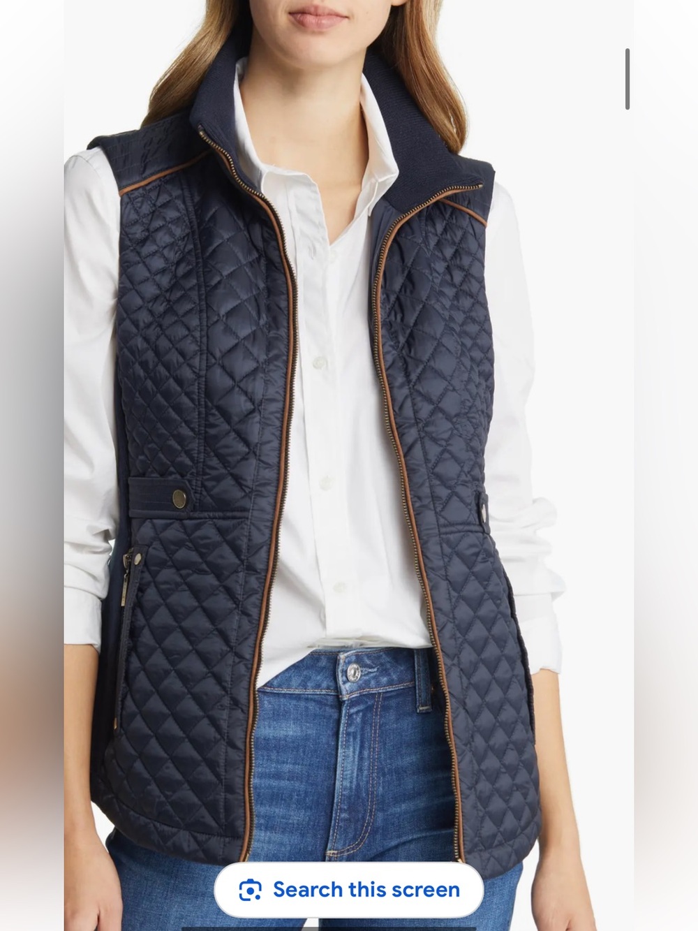 Johnston & Murphy Navy Quilted Vest with Brown Trim